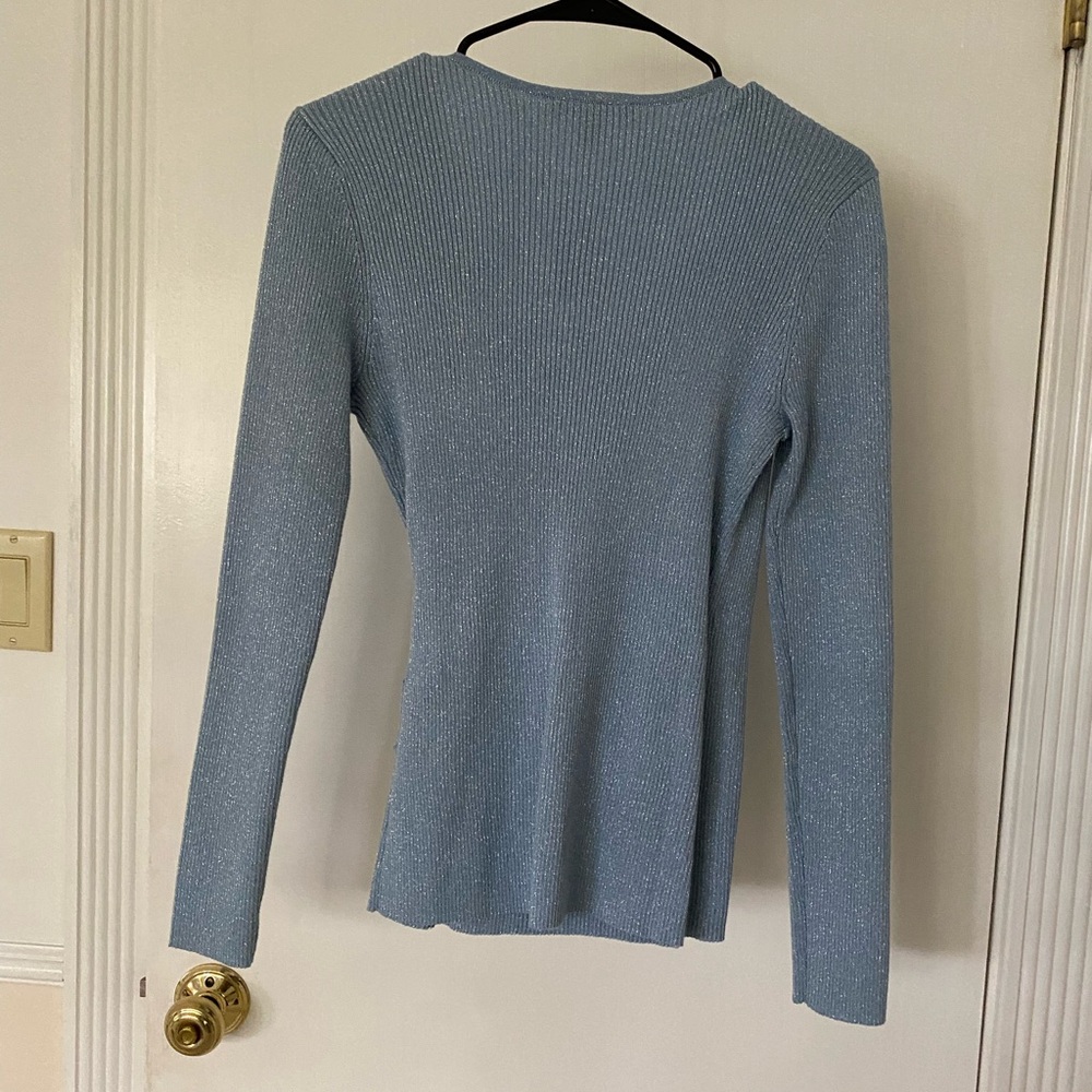 Inc. Elegant Blue Wrap Sweater. Powder blue with silver threads. NWT - Picture 3 of 6